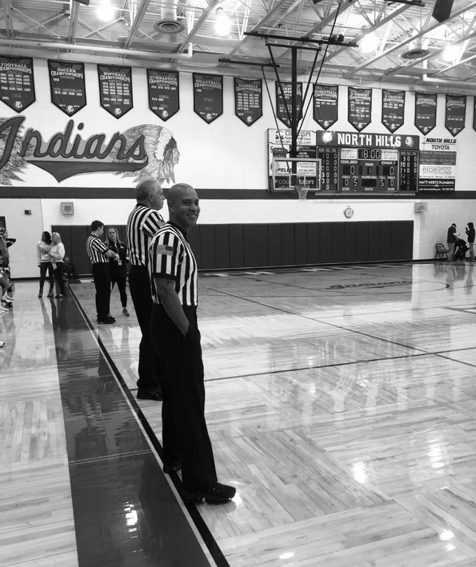 Erin, one of the bright young officials in our chapter, at the beginning of his playoff game. 